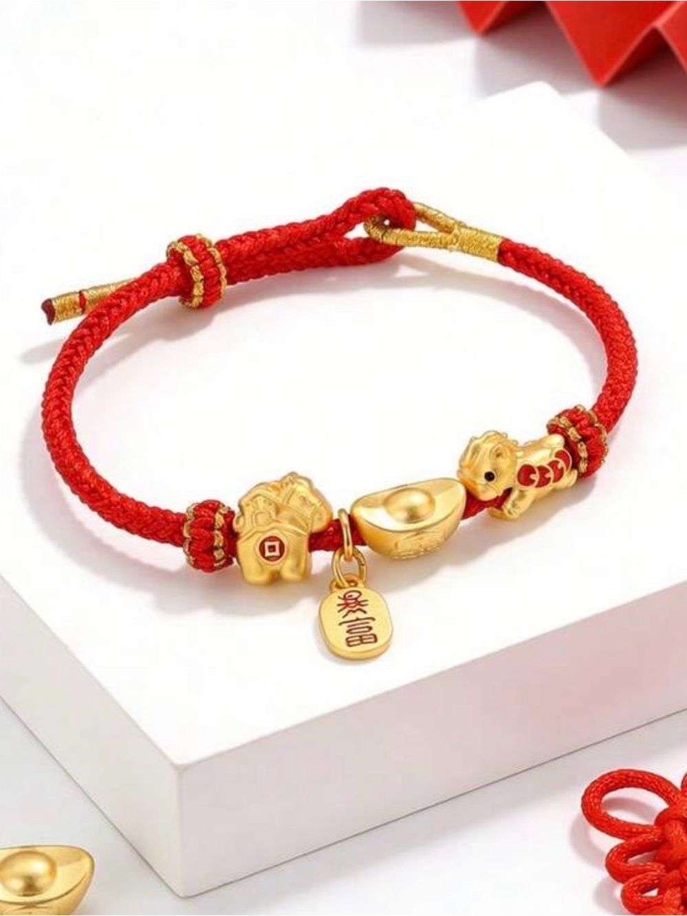 Red and Gold Lucky Charm Braided Bracelet money 💰 waterproof y2k